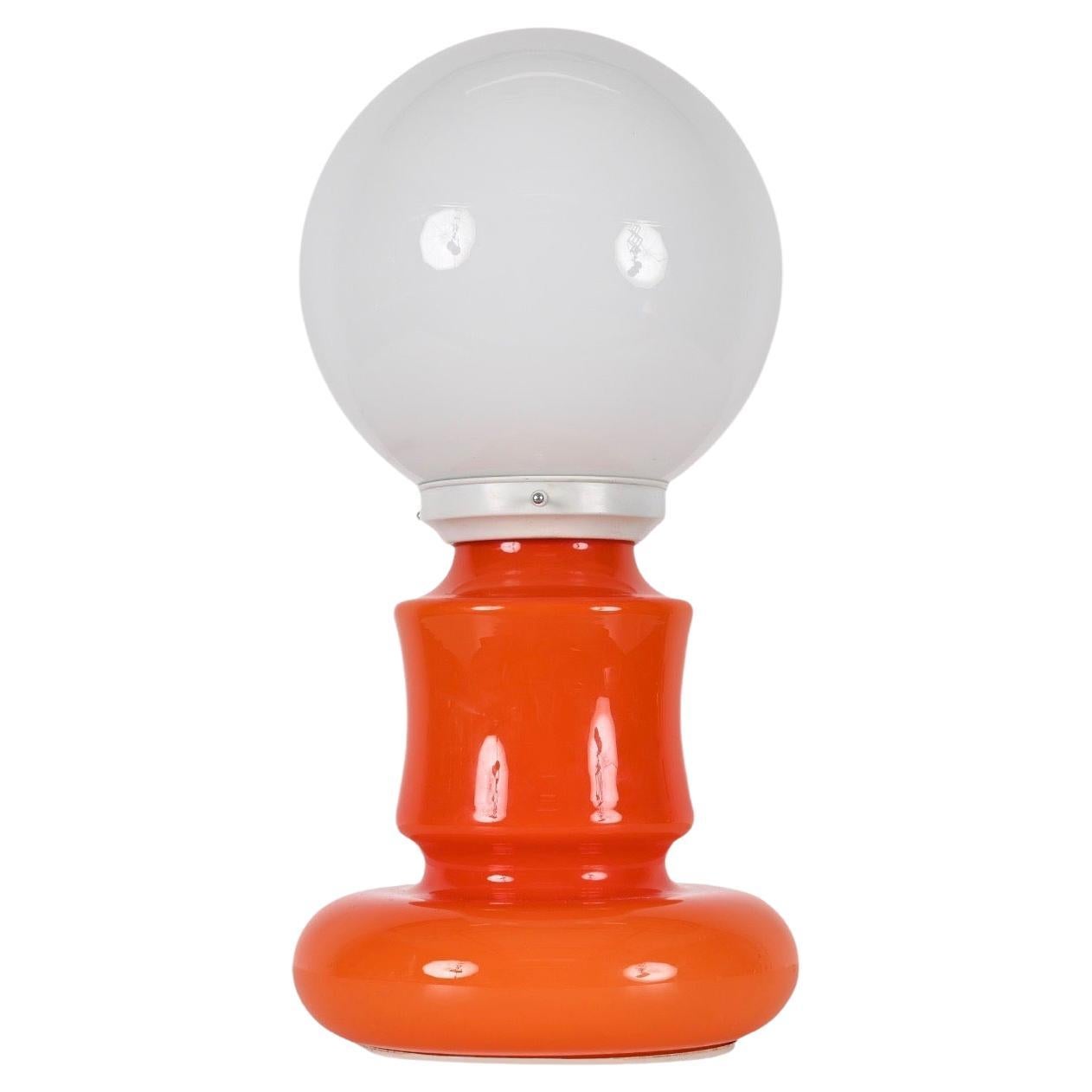 Mid-Century Space Age Orange and White Murano Glass Italian Table Lamp, 1970s 