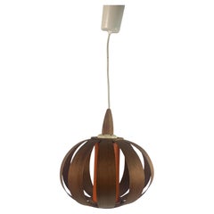 Midcentury space age Scandinavian ufo mushroom pendant in wood veneer