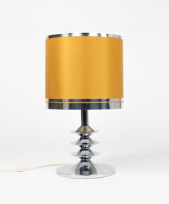 Midcentury Space Age Table Lamp in Chrome and Fabric, Italy 1970s