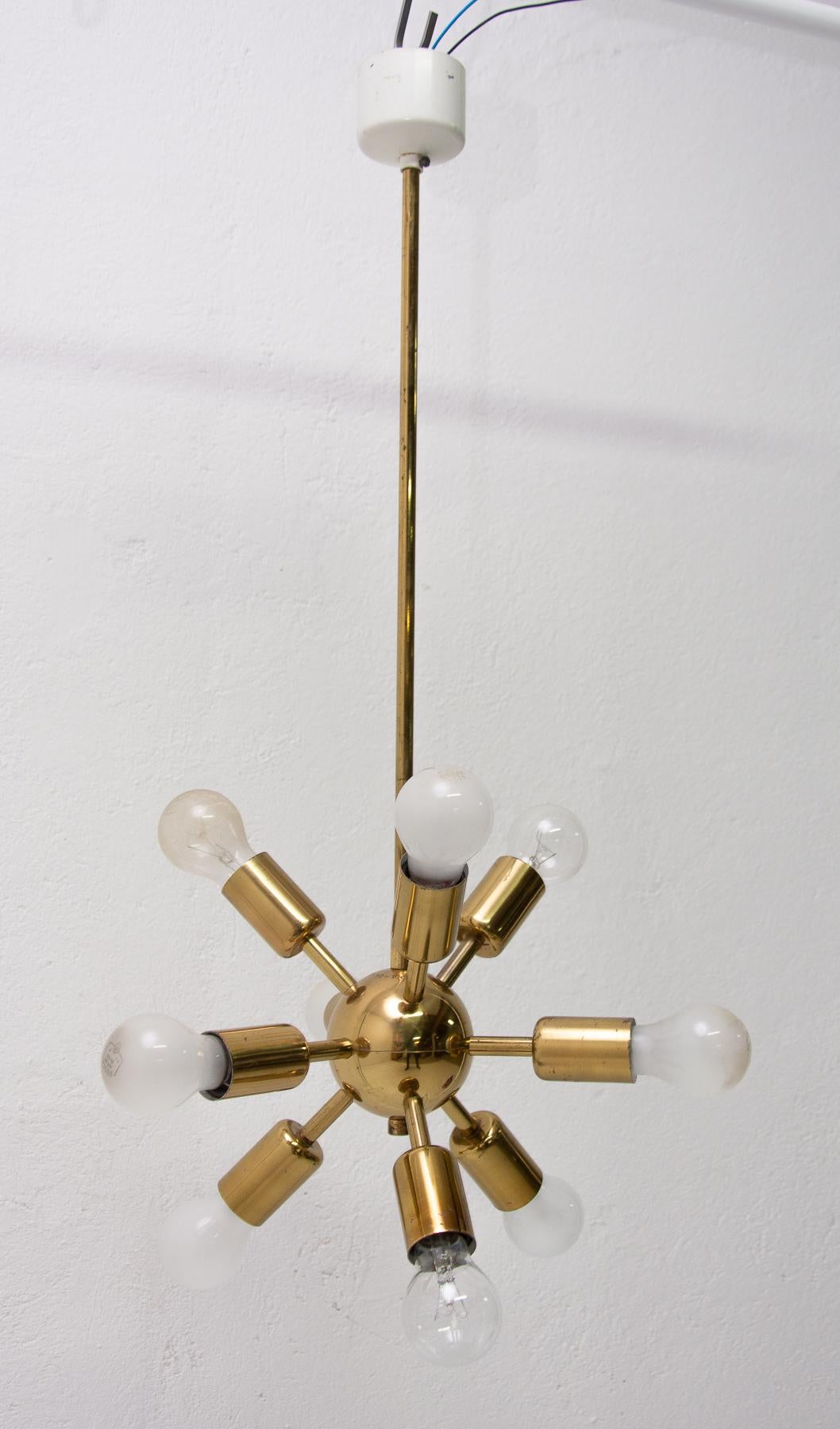 Mid-Century Modern Midcentury Space Age Ten Arms Brass Sputnik Chandelier, 1960s For Sale