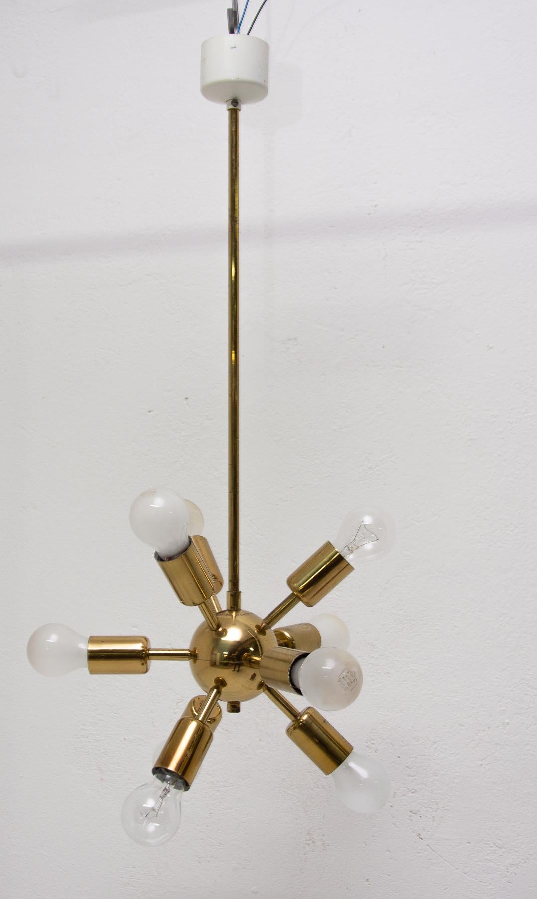 Czech Midcentury Space Age Ten Arms Brass Sputnik Chandelier, 1960s For Sale