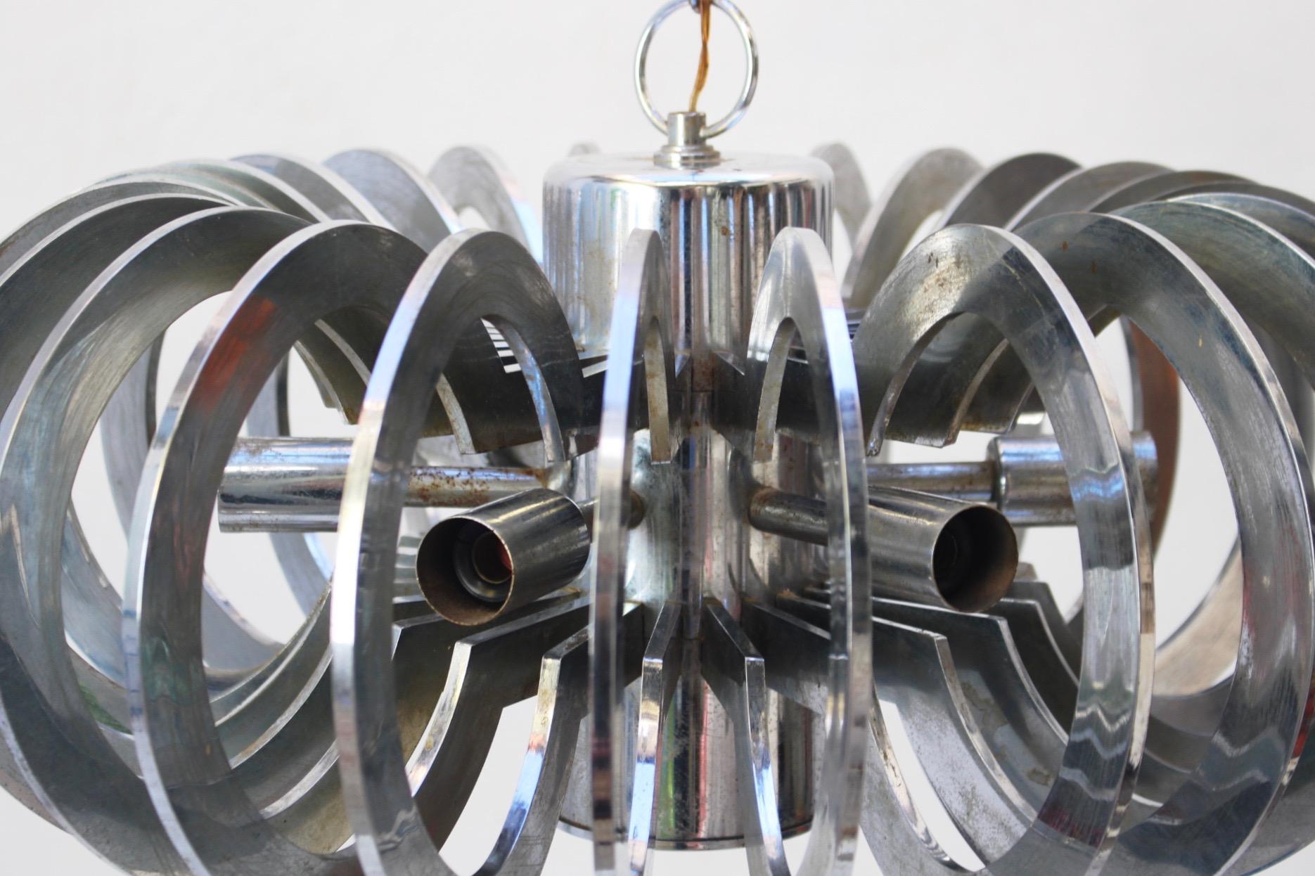 Midcentury Space Age Ufo Atomic Era Plastic Sciolari Manner Pendant Lamp, 1960s For Sale 2
