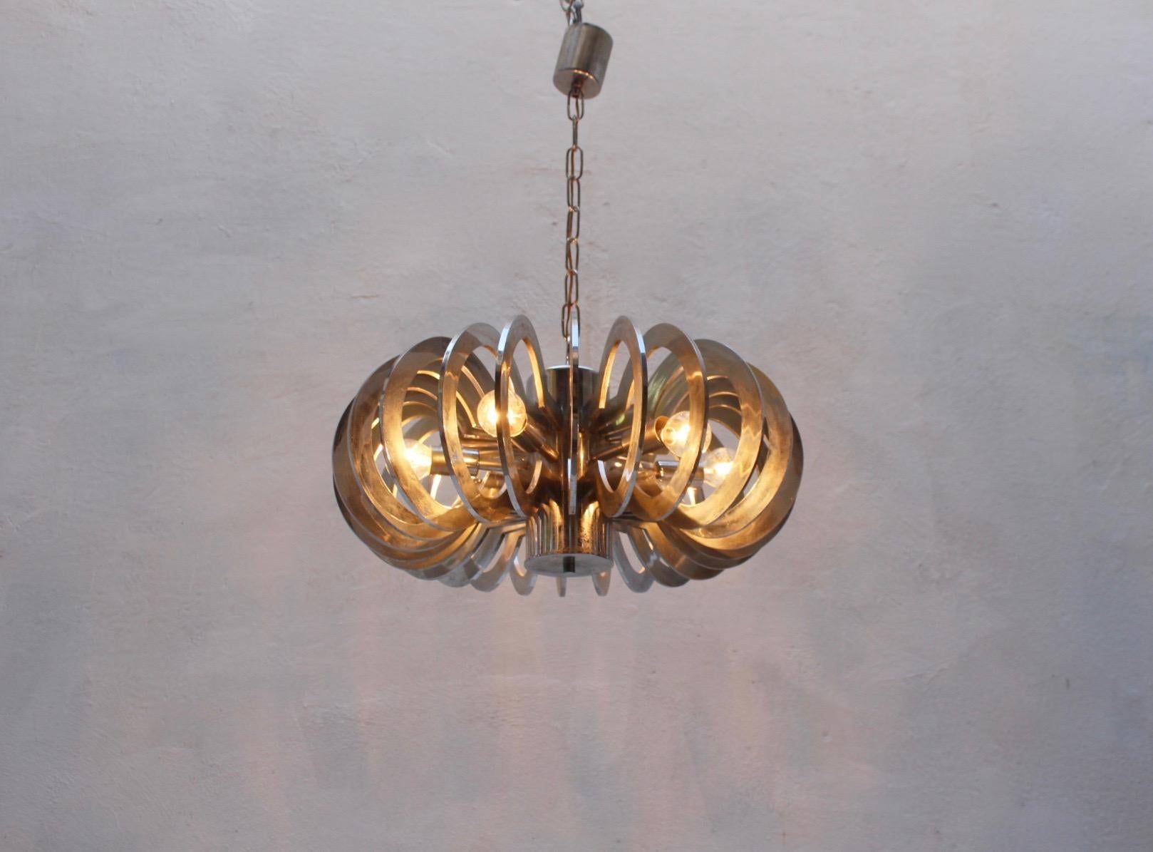 Spanish Midcentury Space Age Ufo Atomic Era Plastic Sciolari Manner Pendant Lamp, 1960s For Sale