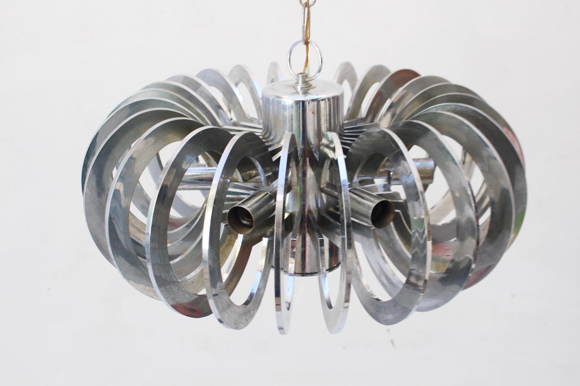 Mid-20th Century Midcentury Space Age Ufo Atomic Era Plastic Sciolari Manner Pendant Lamp, 1960s For Sale