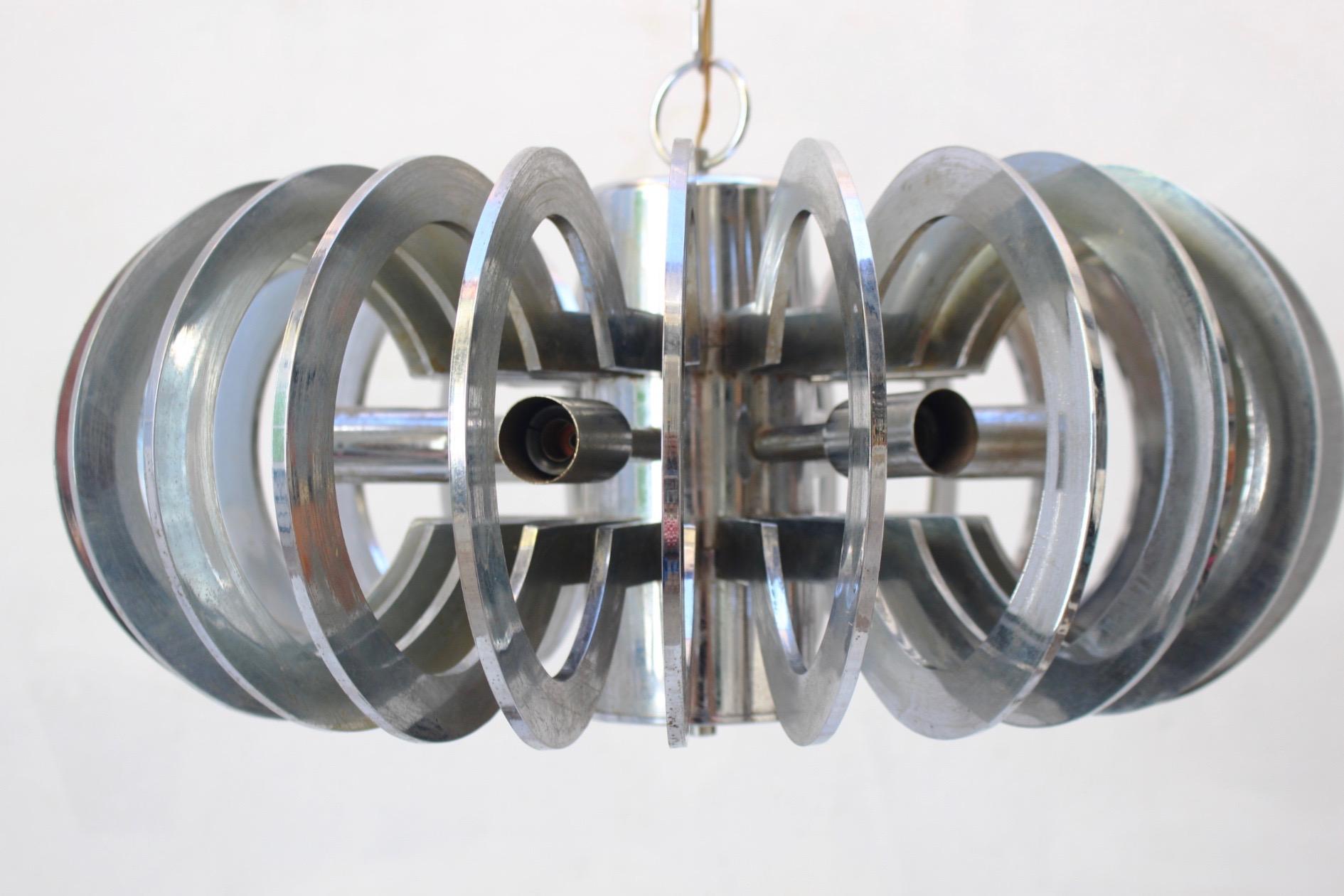 Metal Midcentury Space Age Ufo Atomic Era Plastic Sciolari Manner Pendant Lamp, 1960s For Sale