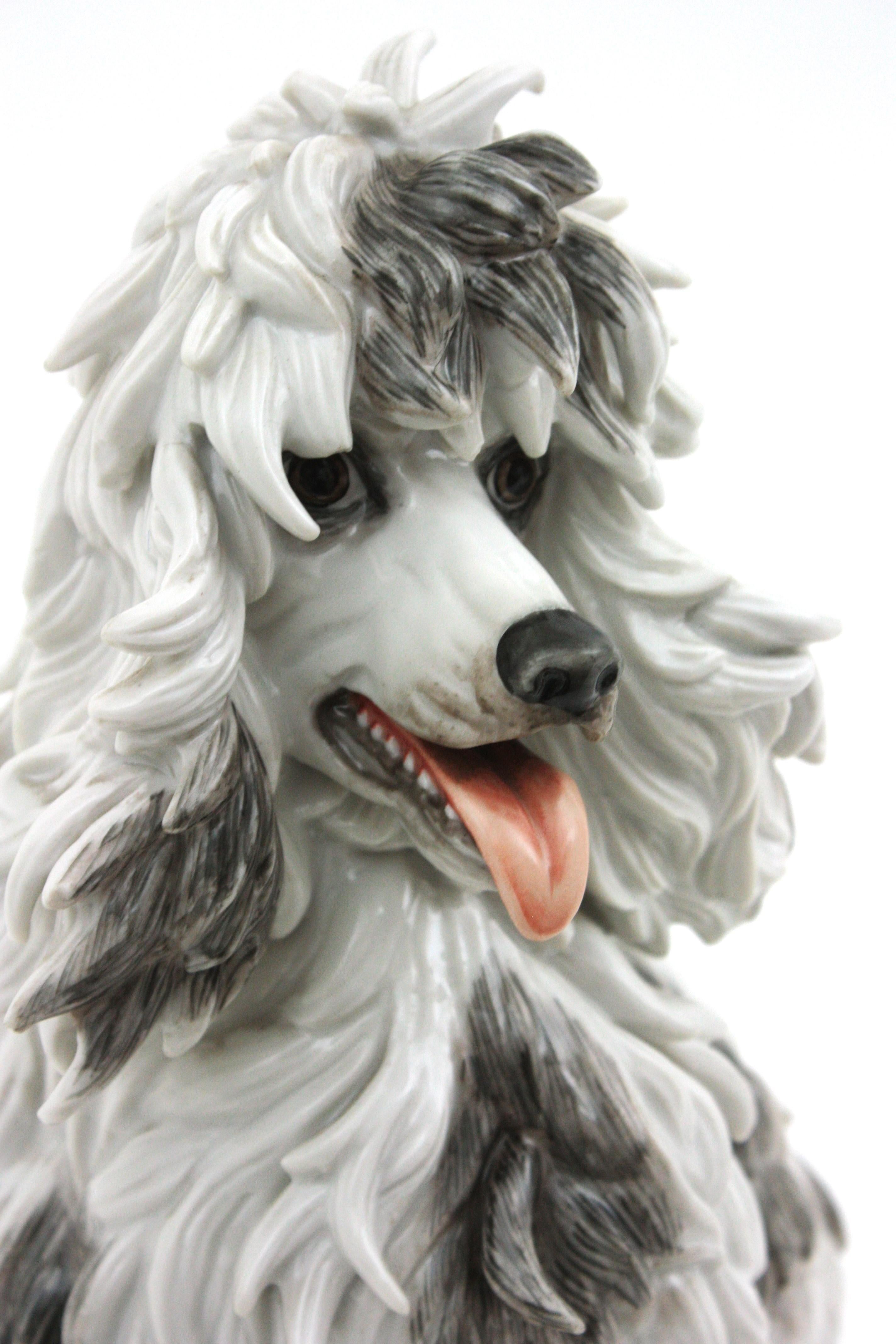 Midcentury Spanish Algora Porcelain Large Poodle Dog  In Good Condition In Barcelona, ES