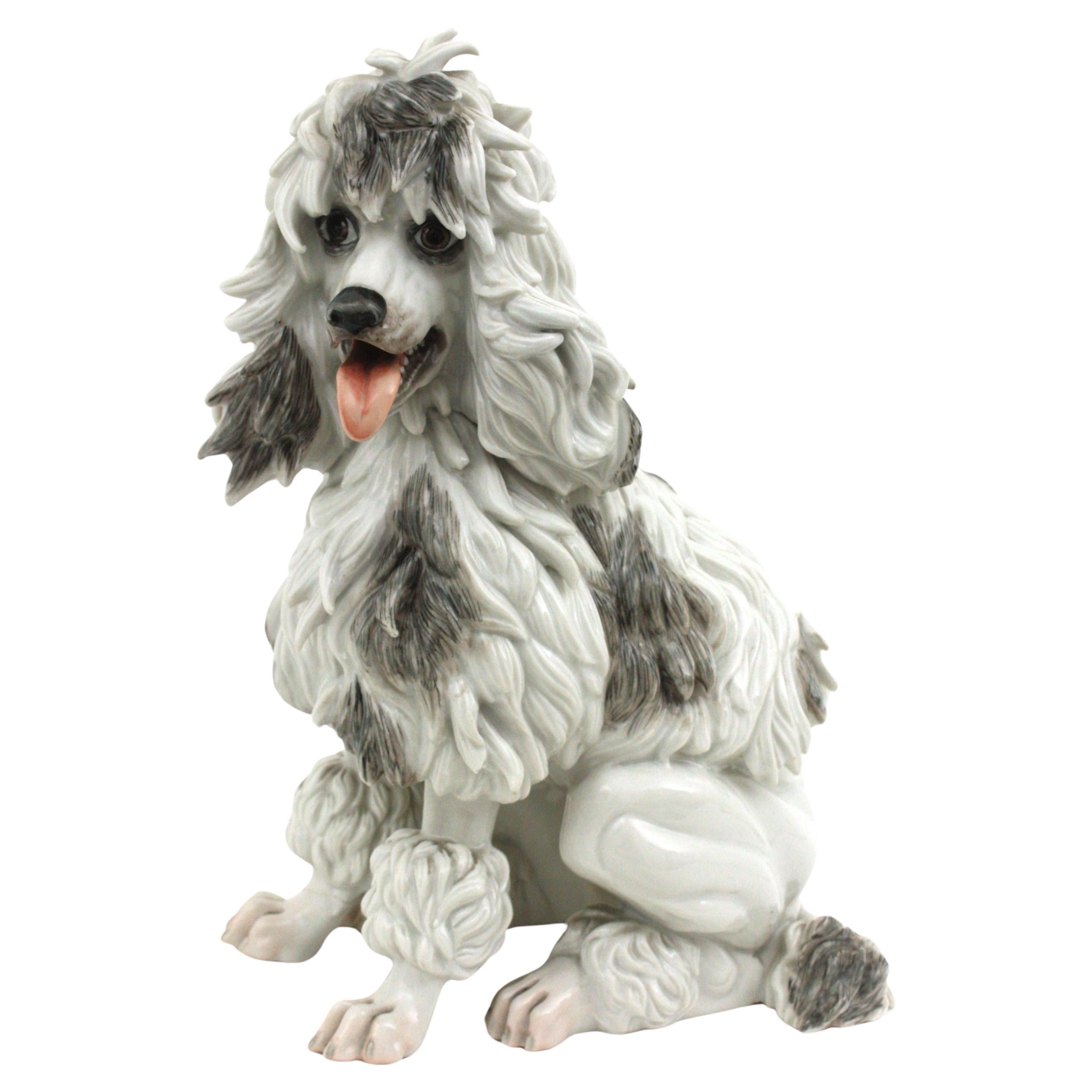 Midcentury Spanish Algora Porcelain Large Poodle Dog 