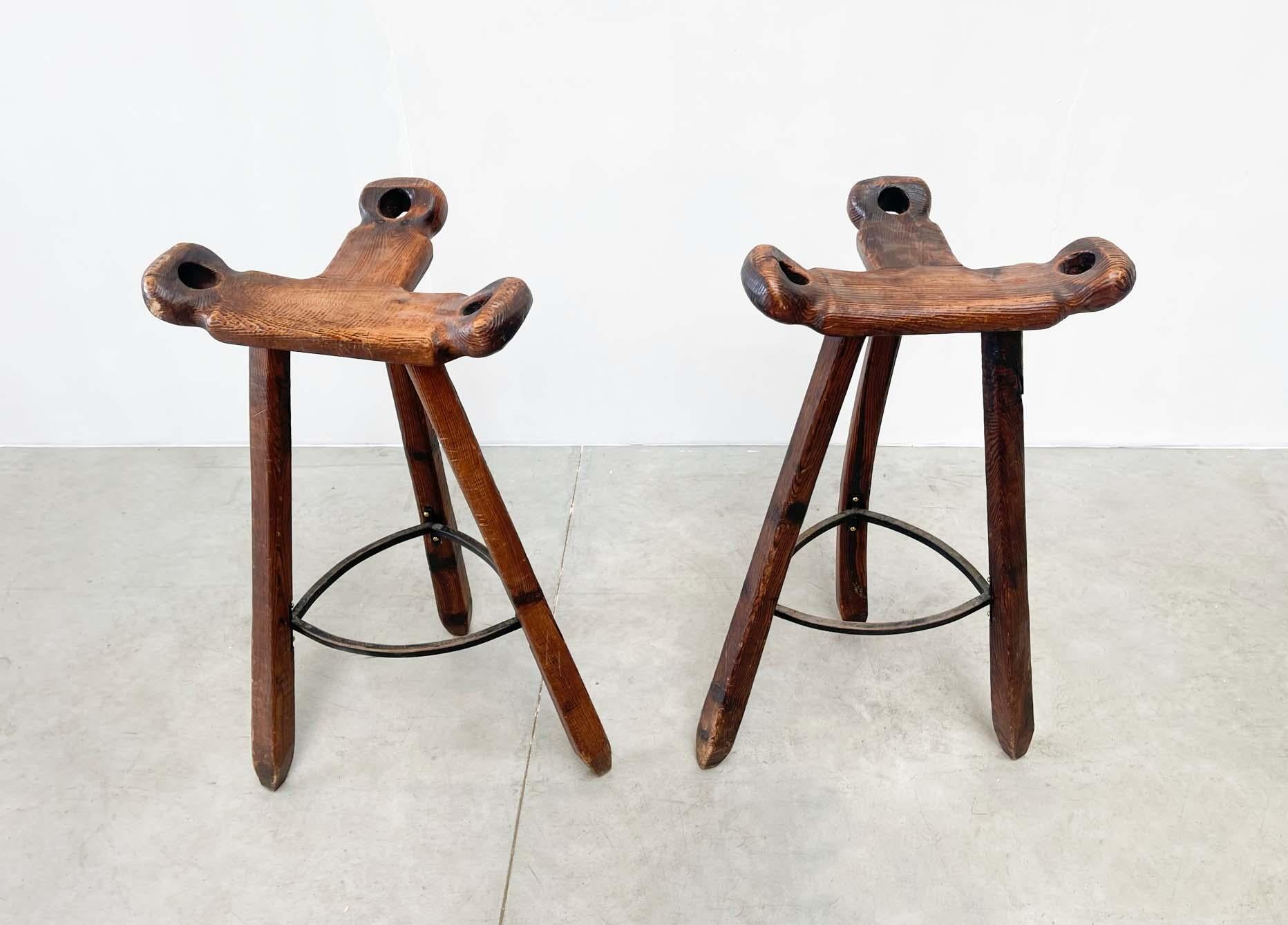 Oak Midcentury Spanish Bar Stools