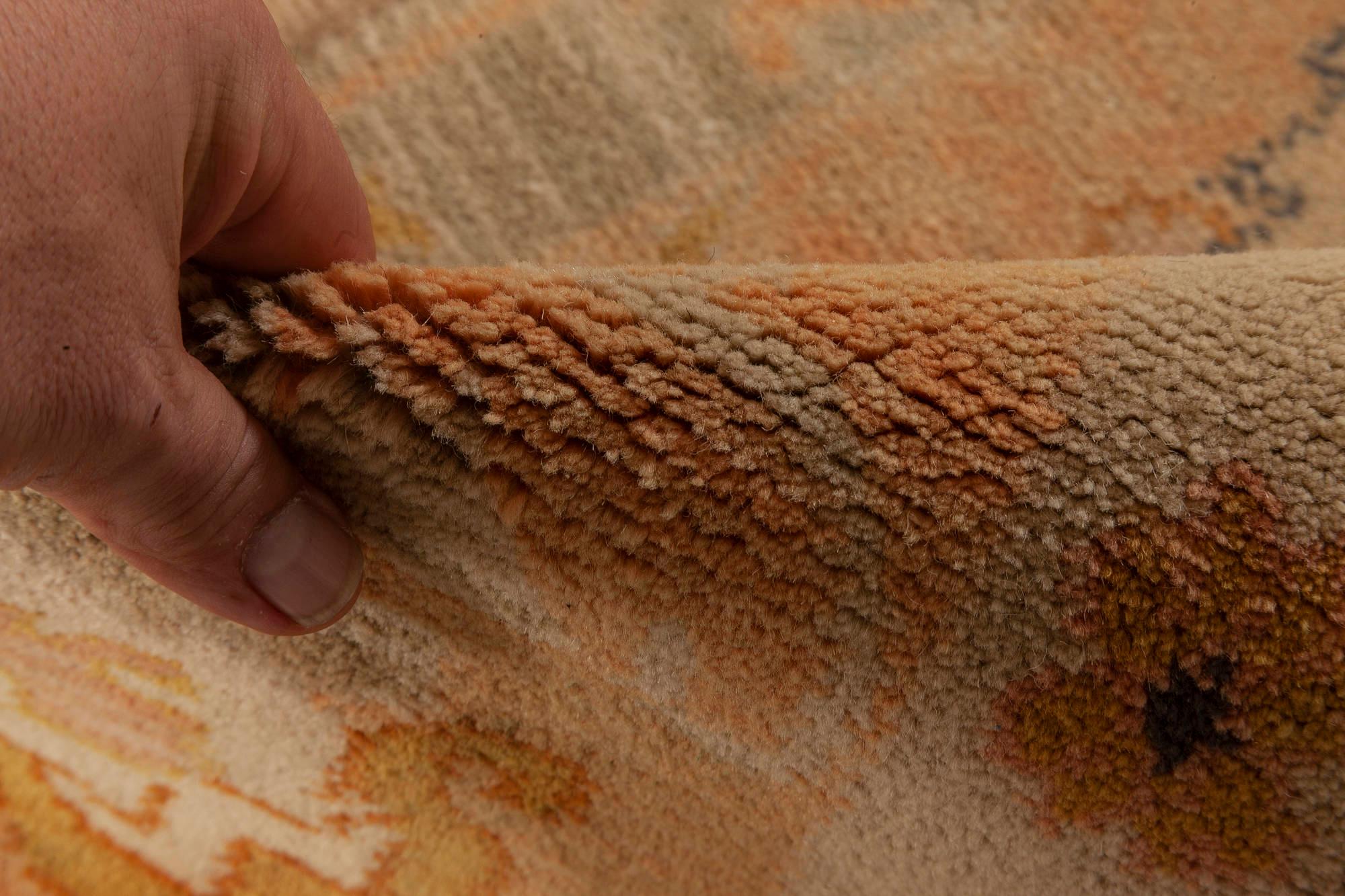 Mid-20th Century Spanish beige, blue, brown, orange hand knotted wool rug
Size: 8'10