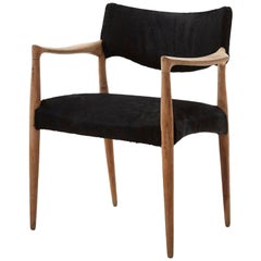 Midcentury Spanish Black Cowhide Stripped Wood Chair