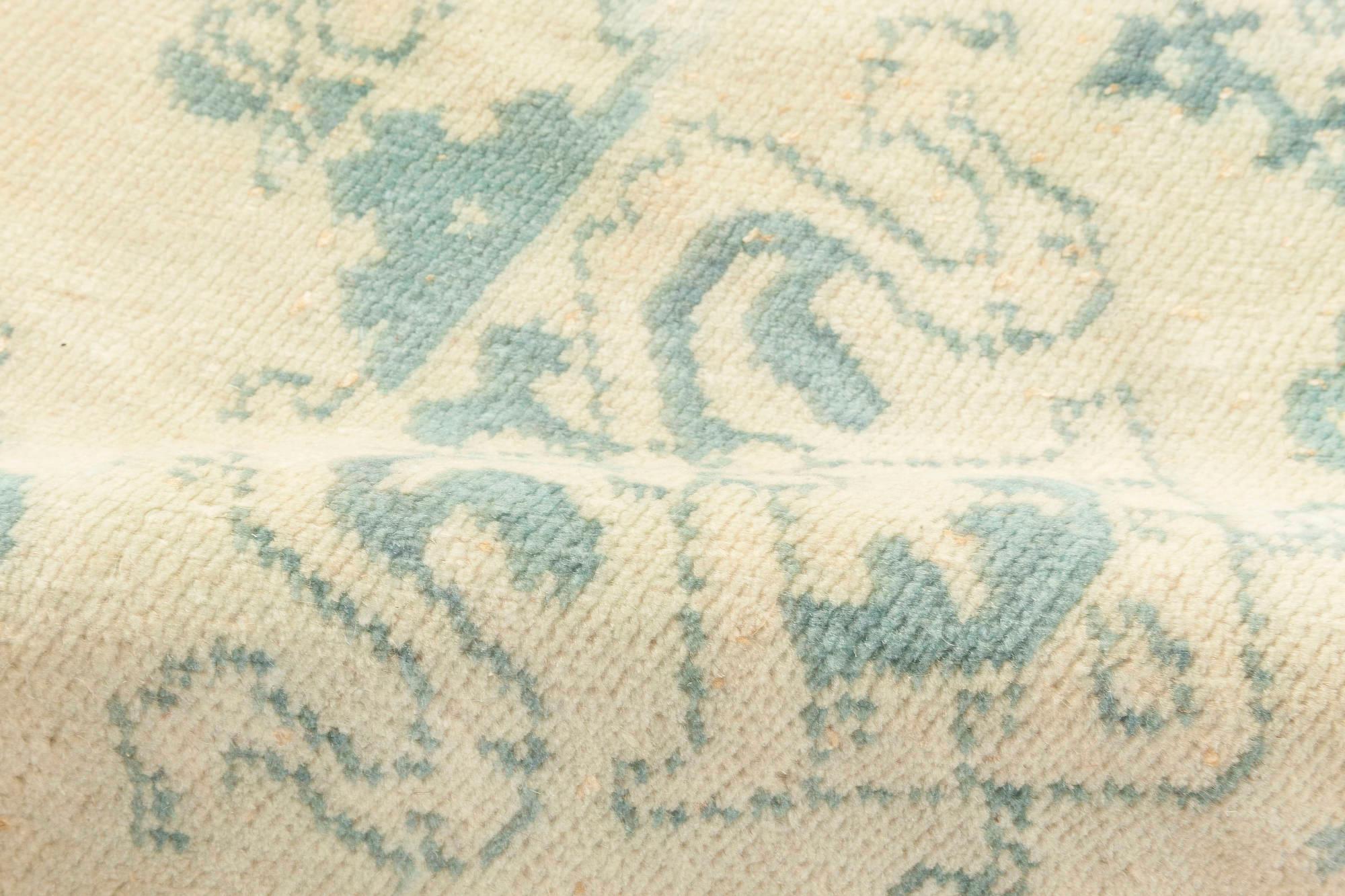 Mid-Century Modern Midcentury Spanish Blue, Ivory Handmade Wool Rug For Sale