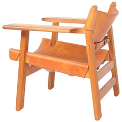 Midcentury Spanish Chair in Patinated Leather and Oak by Børge Mogensen, 1950s