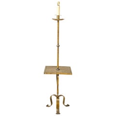 Midcentury Spanish Gilt Metal Floor Lamp with Table Midcentury Spanish Gilt Metal Floor Lamp with Table