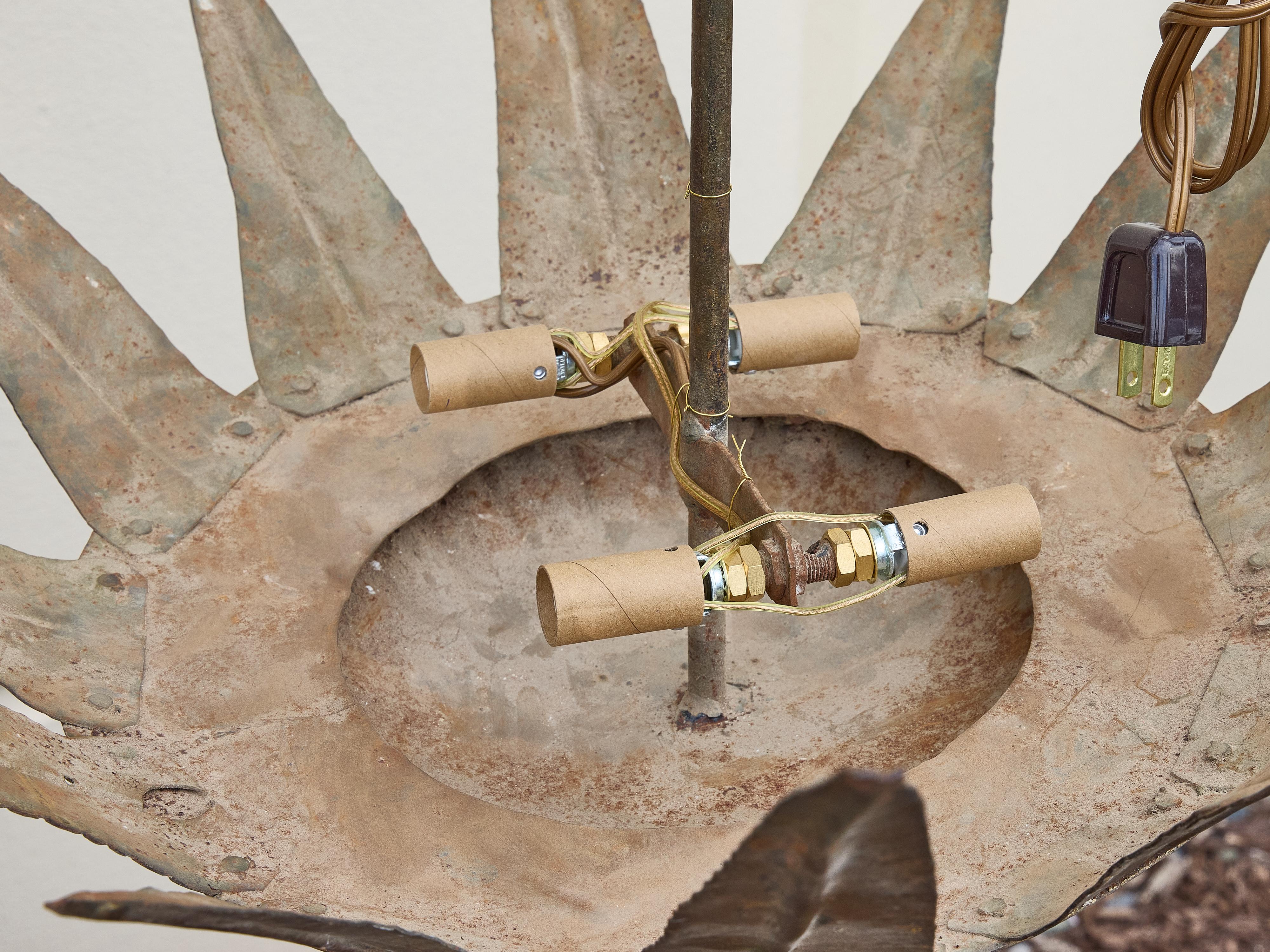 Mid-Century Modern Midcentury Spanish Gilt Metal Sunburst Crown Chandelier with Four Lights For Sale