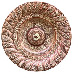 Midcentury Spanish Handmade Ceramic Plate in Bronze Color Metallic Reflections