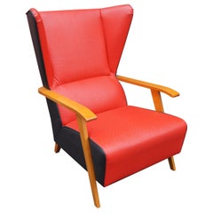 Midcentury Spanish High-Back Leather Lounge Chair