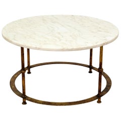 Midcentury Spanish Marble Coffee or Cocktail Table Gilt Metal Hollywood Regency