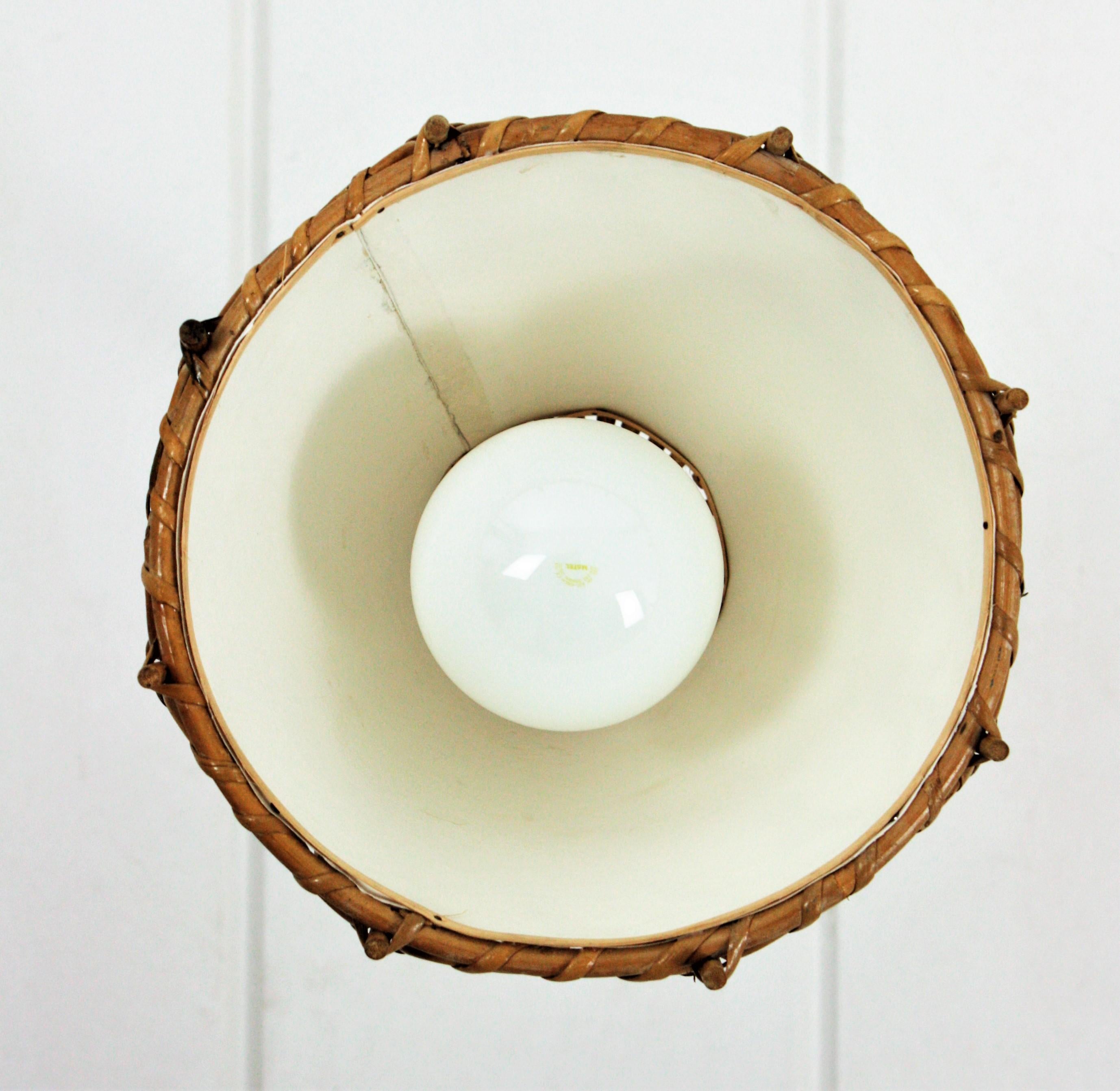 Rattan and Bamboo Spanish Midcentury Bell Pendant Hanging Light, 1960s 6