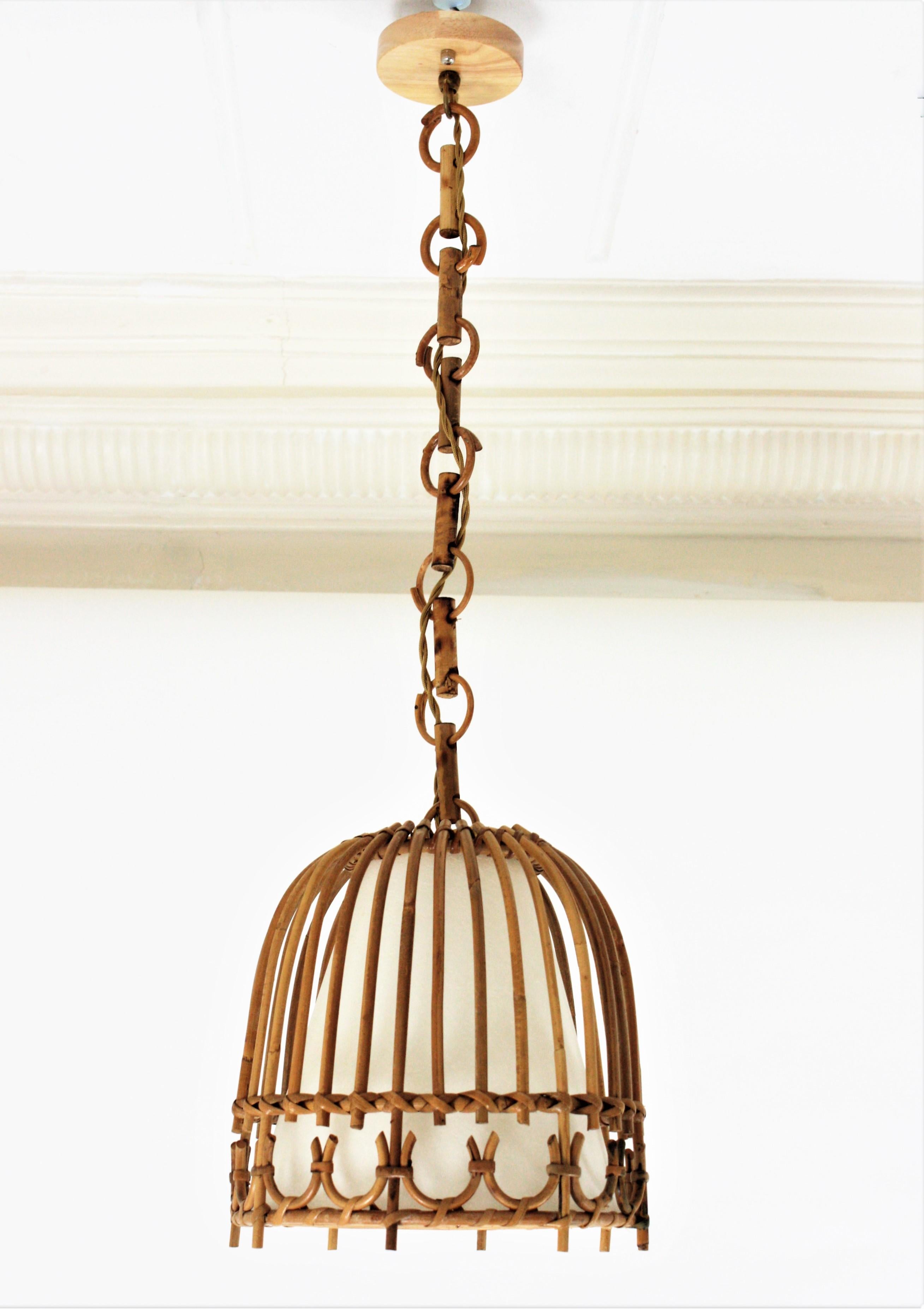Rattan and Bamboo Spanish Midcentury Bell Pendant Hanging Light, 1960s 10