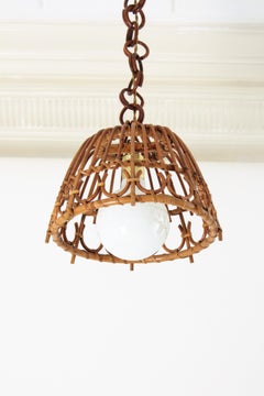 Midcentury Spanish Rattan and Wicker Pendant Hanging Light, 1960s