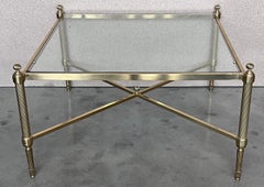 Midcentury Spanish Two Tier Square Brass and Bronze Coffee Table