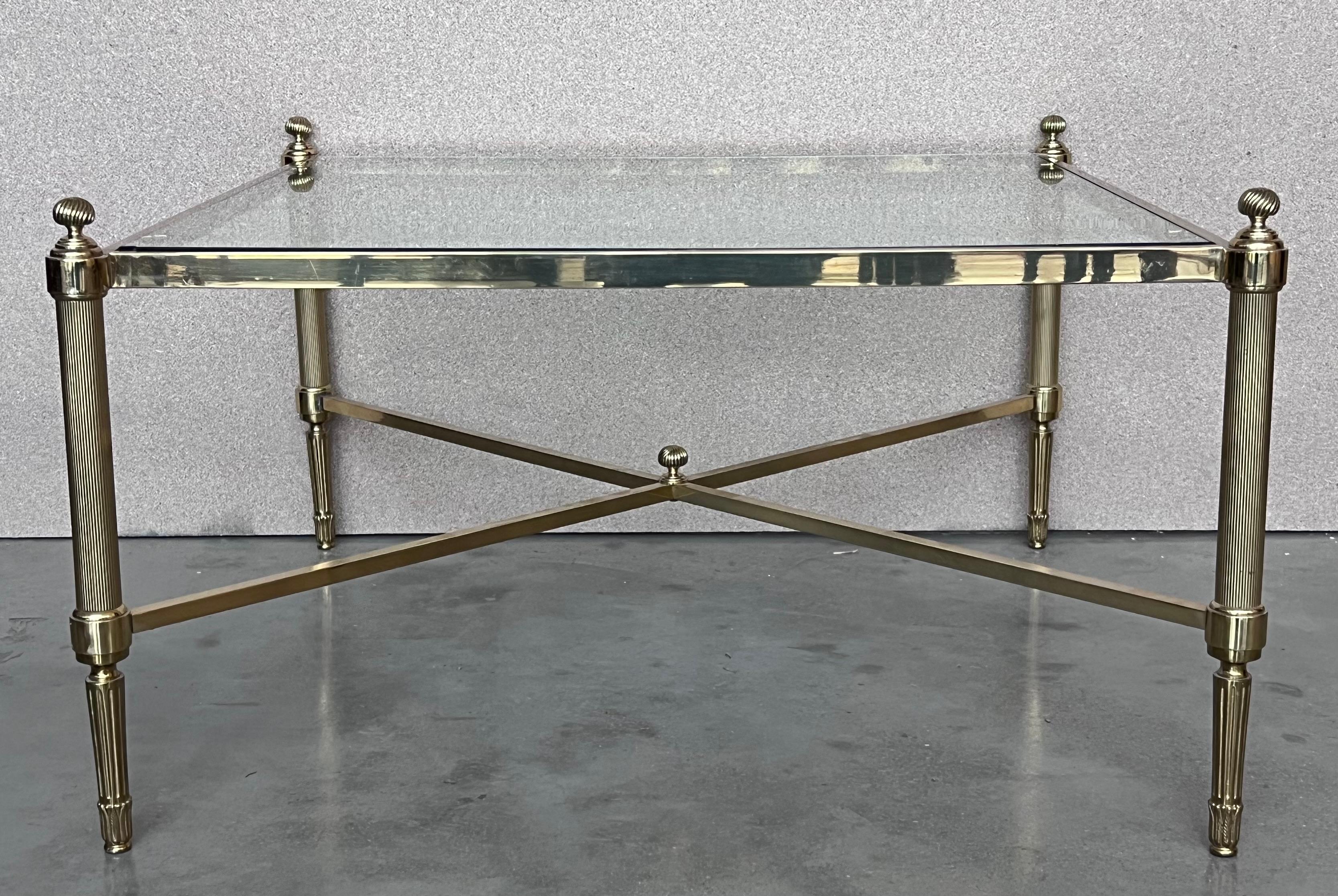 Mid-Century Modern Midcentury Spanish Two Tier Square Brass and Bronze Coffee Table For Sale