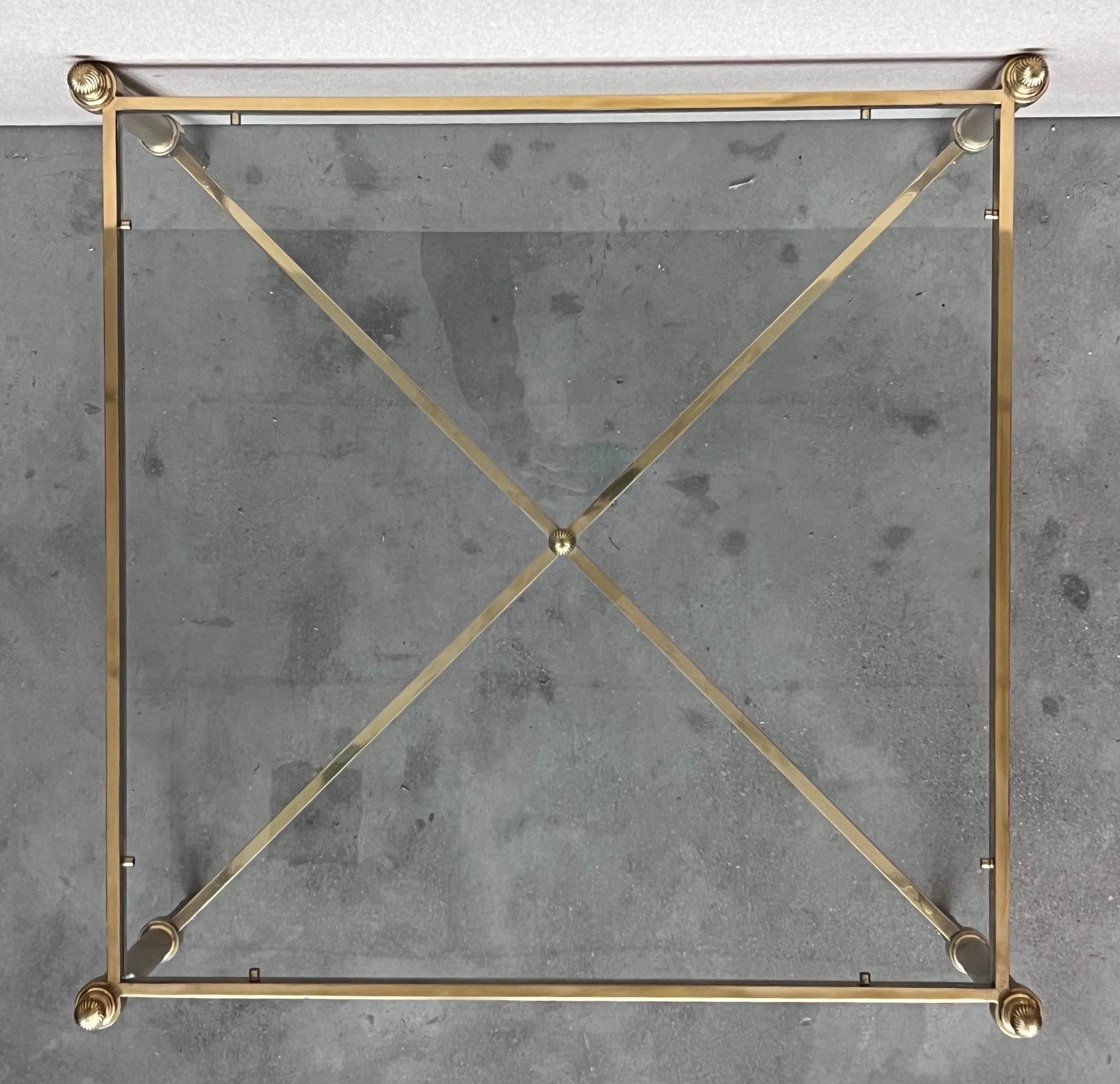 20th Century Midcentury Spanish Two Tier Square Brass and Bronze Coffee Table For Sale