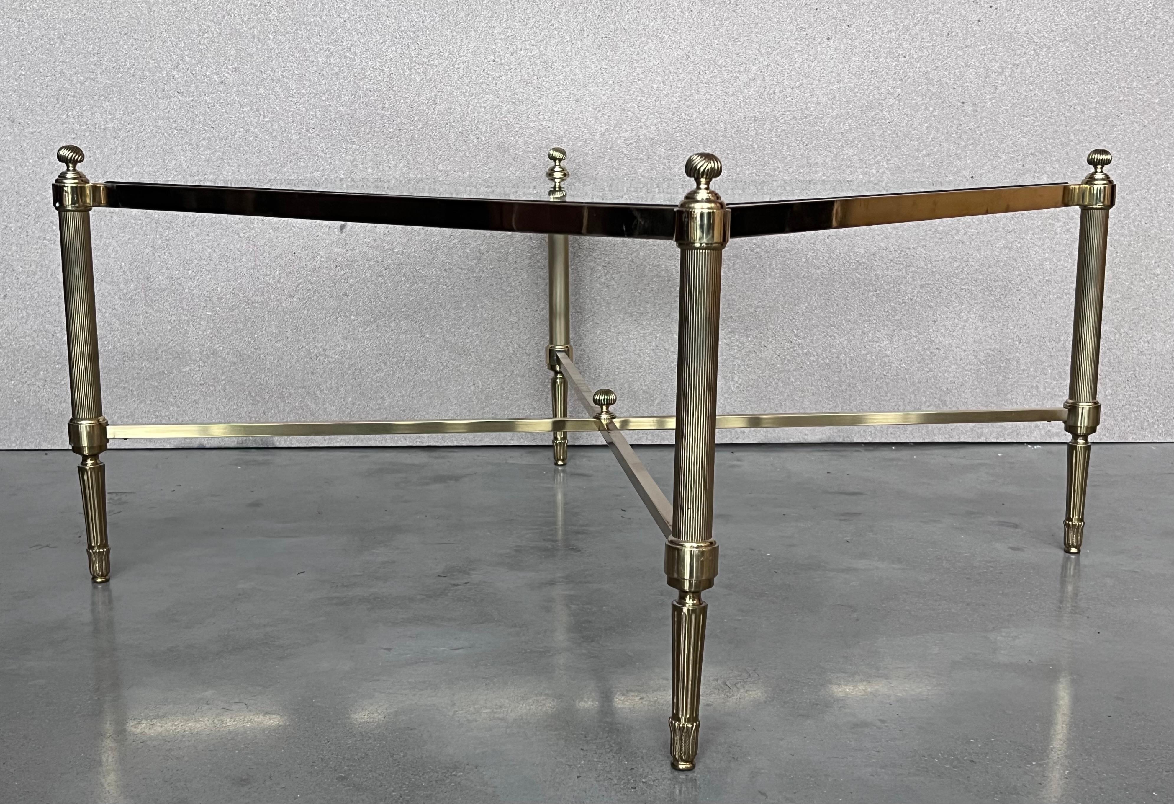 Midcentury Spanish Two Tier Square Brass and Bronze Coffee Table For Sale 2