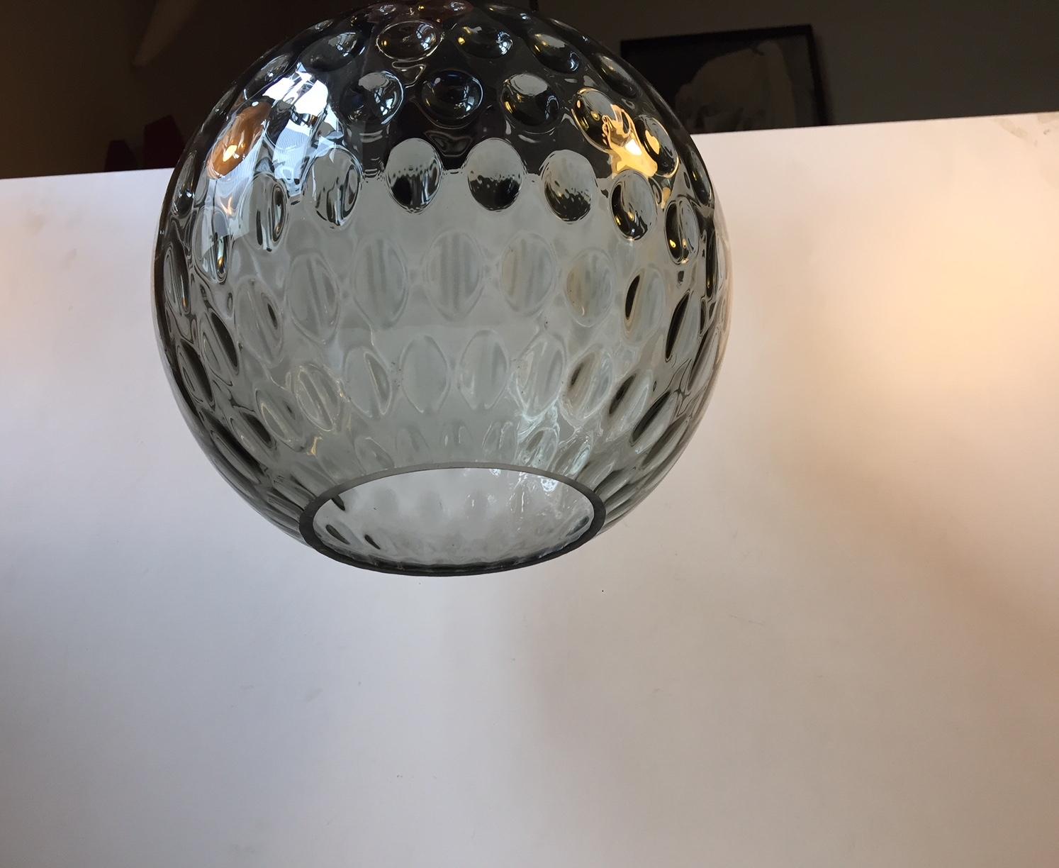 Midcentury Spherical Glass and Brass Pendant Lamp from Orrefors, 1960s In Good Condition In Esbjerg, DK