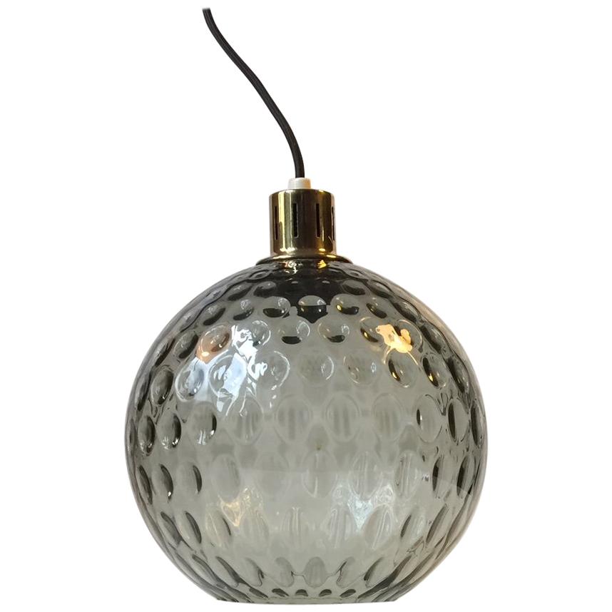 Midcentury Spherical Glass and Brass Pendant Lamp from Orrefors, 1960s