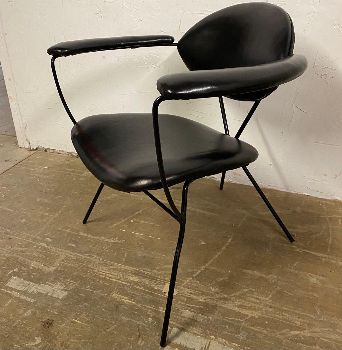 Mid-Century Modern Midcentury Spider Leg Leather Arm Chair For Sale