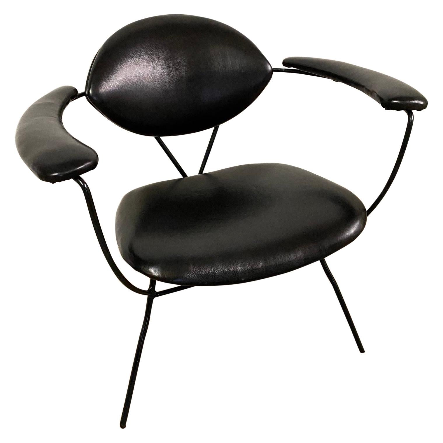 Midcentury Spider Leg Leather Arm Chair For Sale