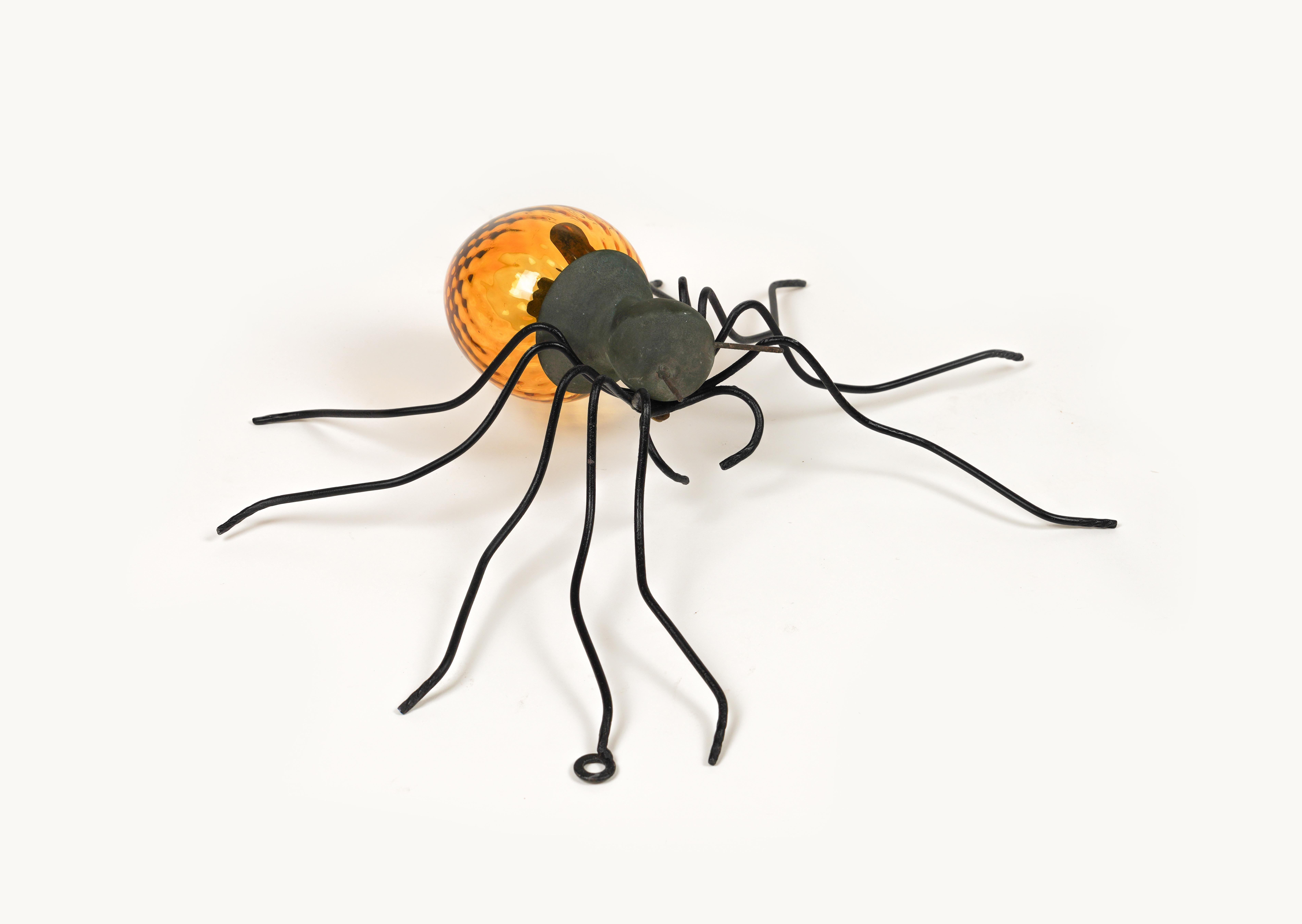 Midcentury Spider Wall Lamp Sconce in Copper, Iron and Art Glass, Italy 1970s For Sale 8