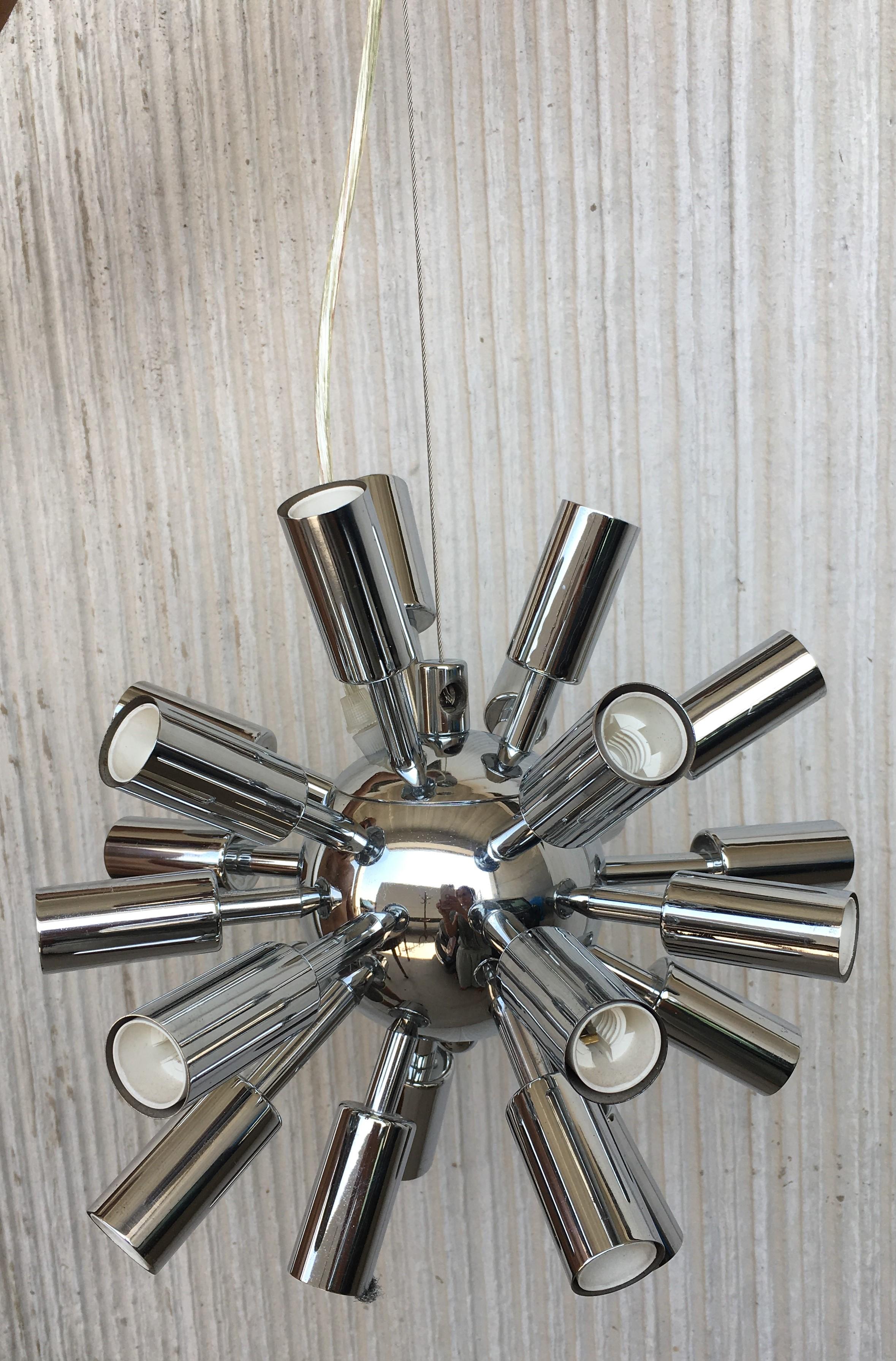 Italian Midcentury Sputnik Chandelier Light Fixture in Polished Chrome, 1960s For Sale
