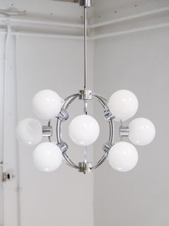 Midcentury Sputnik Chandelier with 12 Opaline Glass Globes, 1970s