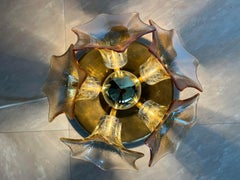 MidCentury Sputnik Flower Ceiling Flush Mount, Amber Murano Glass, Sische, 1960s