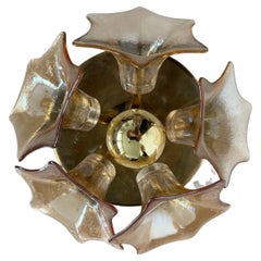 MidCentury Sputnik Flower Ceiling Flush Mount, Amber Murano Glass, Sische, 1960s
