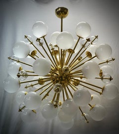 Midcentury Sputnik Spherical Glass and Brass Chandelier, 2000