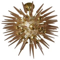Midcentury Sputnik Spherical Pink Glass and Brass Chandelier, 1990