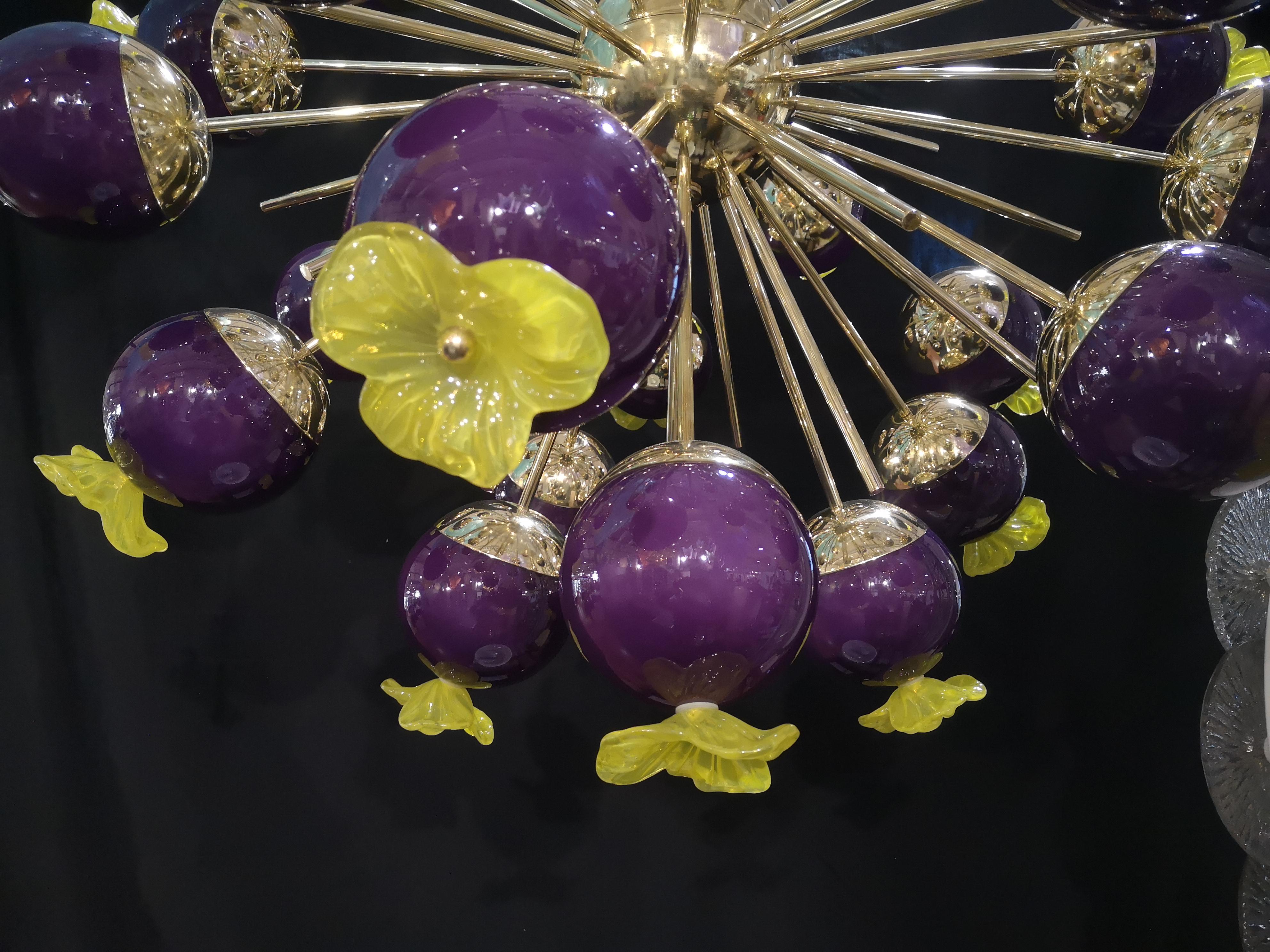 Midcentury Sputnik Spherical Purple Glass and Brass Chandelier, 2020 2