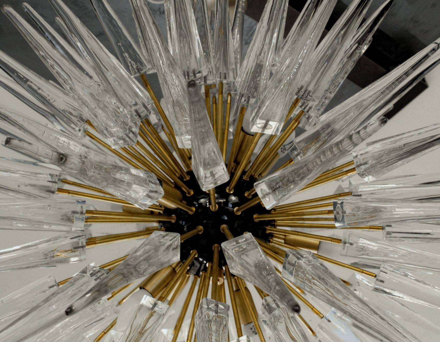 Midcentury Sputnik Spike Chandelier, Clear Prismatic Elements, Murano 2