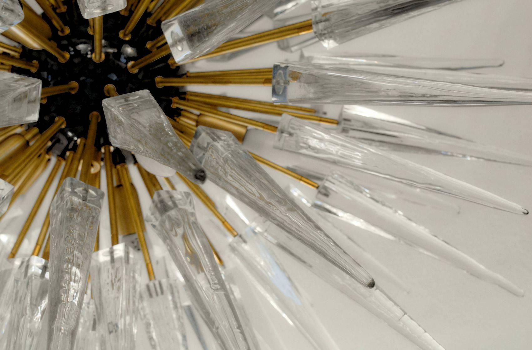 Italian Midcentury Sputnik Spike Chandelier, Clear Prismatic Elements, Murano