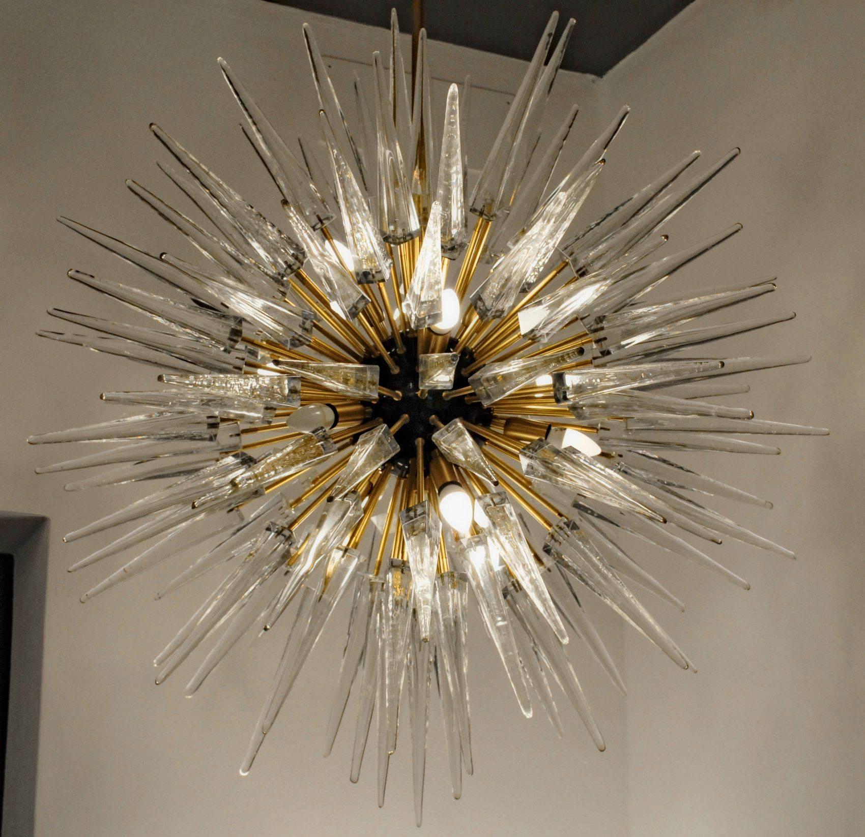 Midcentury Sputnik Spike Chandelier, Clear Prismatic Elements, Murano In Good Condition In Tavarnelle val di Pesa, Florence