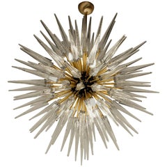 Midcentury Sputnik Spike Chandelier, Clear Prismatic Elements, Murano