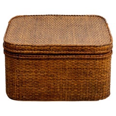 Midcentury Square Basket Ware Coffee Table with Tray
