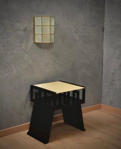MidCentury Square Black Lacquer and Goatskin Side Table, 1950