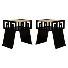 MidCentury Square Black Lacquer and Goatskin Side Table, 1950