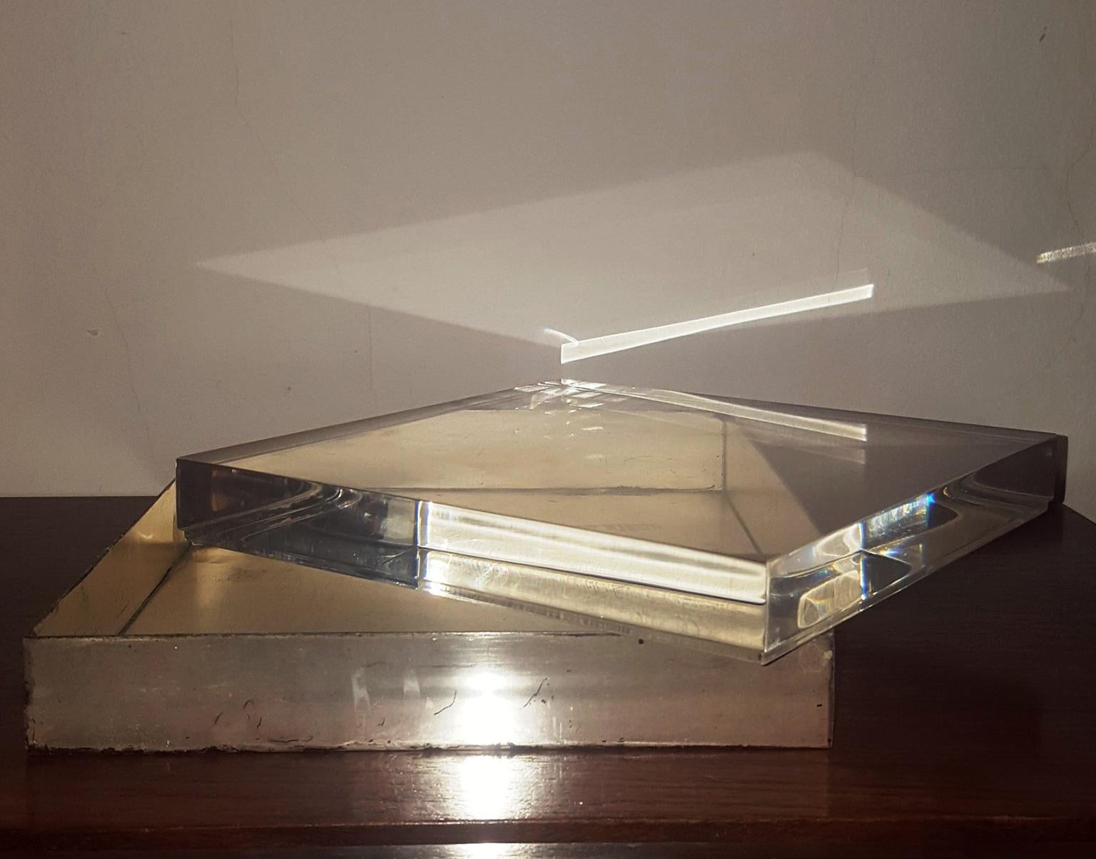 Midcentury Square Box with Perspex cap attribuited to Gabriella Crespi, 1970s 6