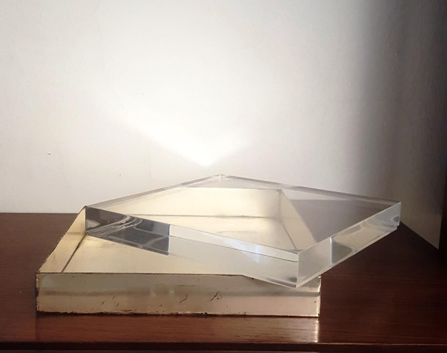 Italian Midcentury Square Box with Perspex cap attribuited to Gabriella Crespi, 1970s