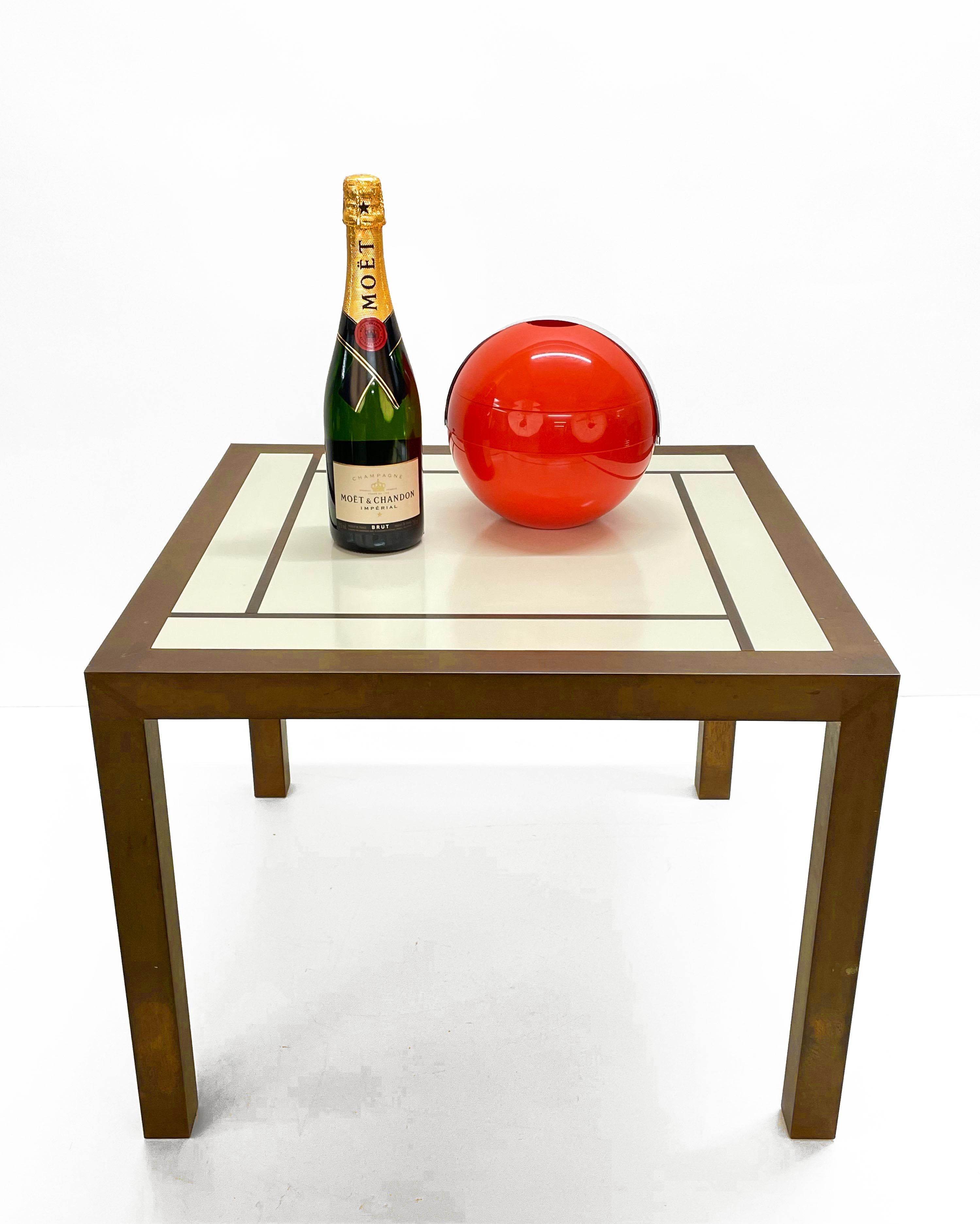 Midcentury Square Brass and Formica Italian Coffee Table Willy Rizzo Style 1970s For Sale 9